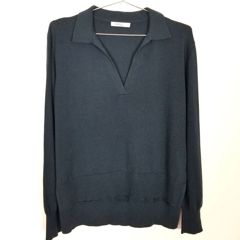 MERSEA Mer Sea Women Cotton Wool Collared Pullover Sweater Sz‎ L Teal Cozy